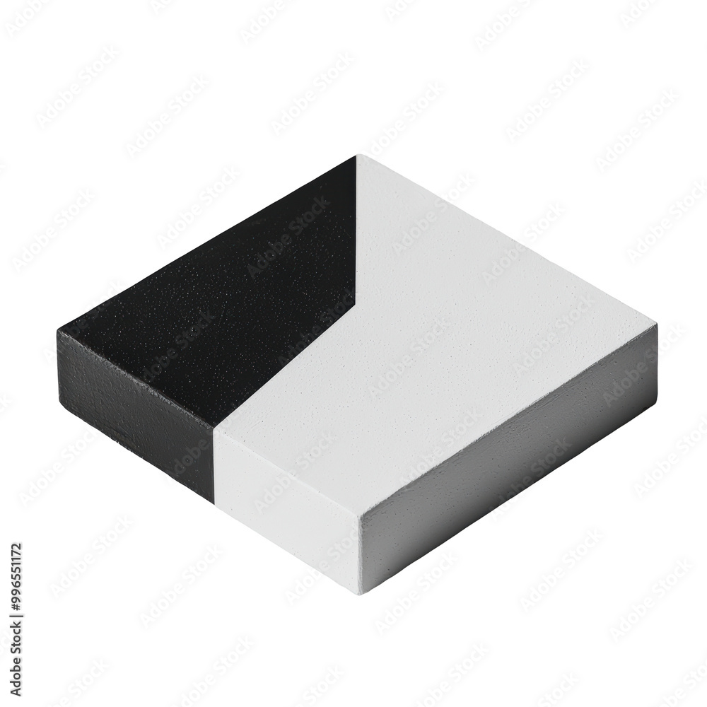 Fototapeta premium Geometric black and white square block with a sharp, modern design. Perfect for abstract decor or architectural presentations. Isolated on transparent background, png.