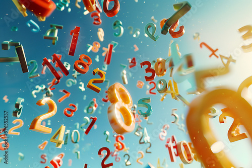 abstract colorful background with flying numbers. Math background. Back to school. AI Generated