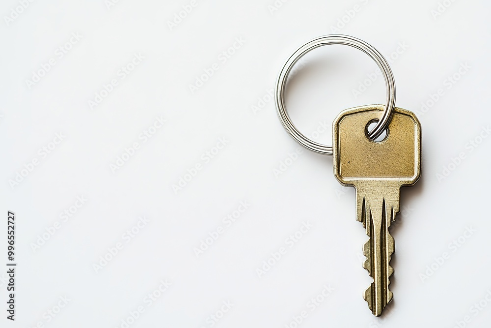 Single key on white surface with minimalistic style Single key on white surface with minimalistic style
