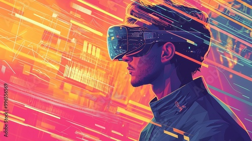 Man Explores Metaverse with AR Glasses, Immersive Technology
