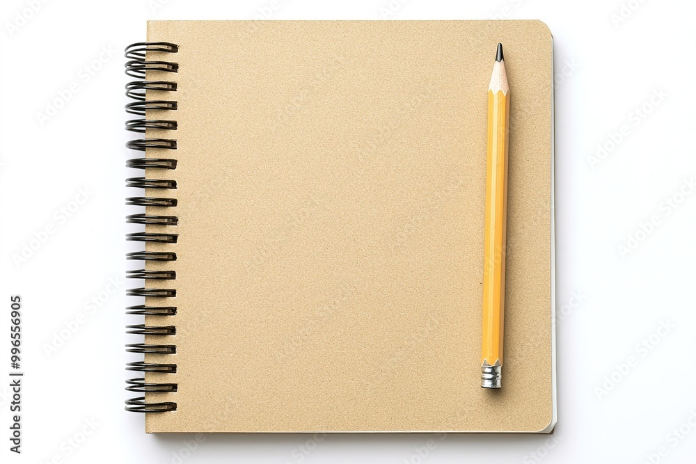 Spiral notebook with pencil on white surface Spiral notebook with pencil on white surface