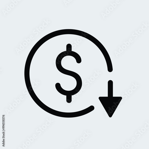 Dollar cost reduction, dollar decrease icon