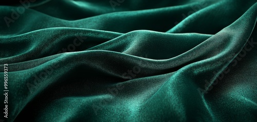 Luxurious green satin fabric with elegant folds and soft texture, perfect for fashion or interior design backgrounds.