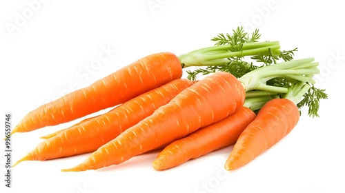 Cascading carrots with full depth and detail isolated on a white backdrop
