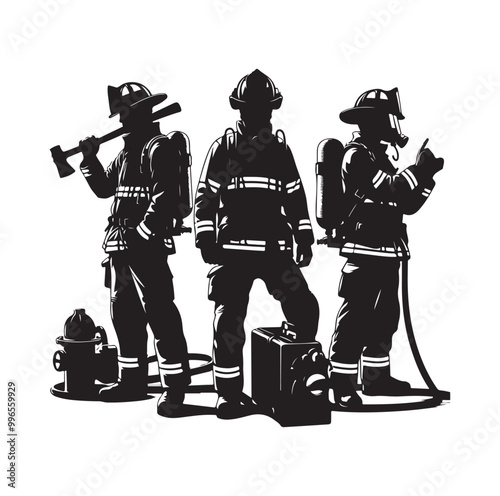 pose of Firefighter silhouette vector illustration 