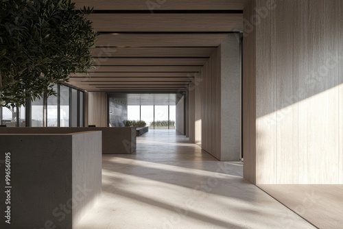 Modern interior design featuring open space and natural light with minimalistic decor.