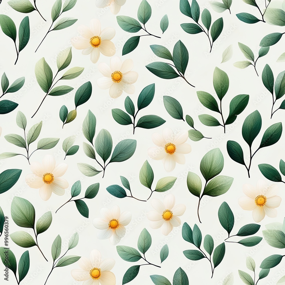 A seamless pattern of delicate flowers and leafy designs, showcasing a harmonious blend of nature's beauty.