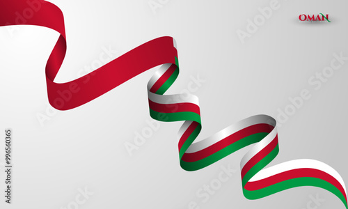 Waving ribbon of oman flag on white background design. Oman independence day campaign
