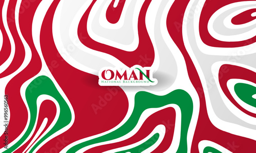 Oman background with wavy white red and green shapes in abstract style design. Oman independence day