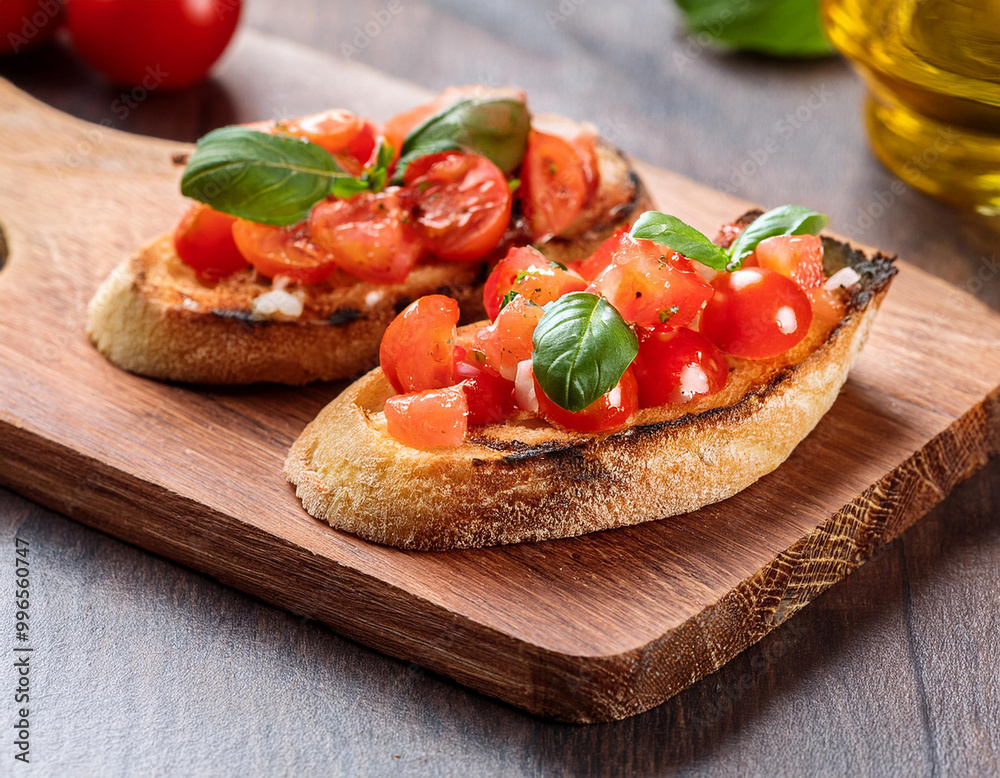 Bruschetta on a wooden board Bruschetta on a wooden board