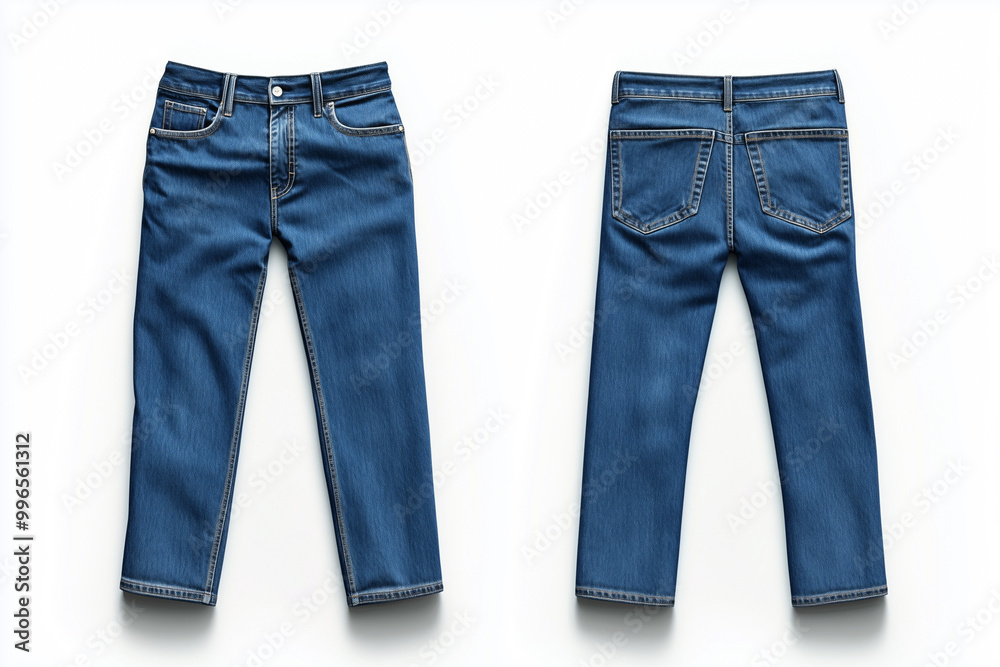 jeans are blue and have a zipper pocket. The jeans are on a white background jeans are blue and have a zipper pocket. The jeans are on a white background