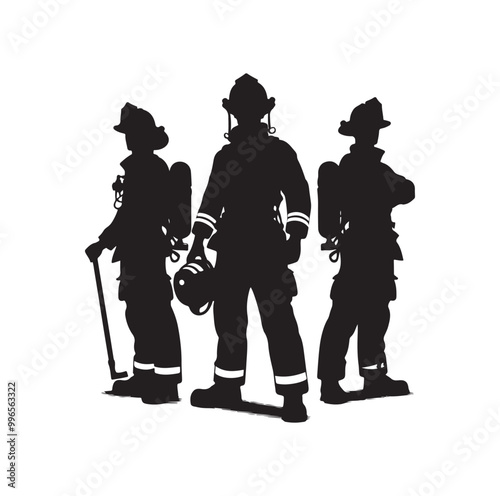 pose of Firefighter silhouette vector illustration 
