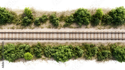 Railway rails with sleepers on gravel close-up top view