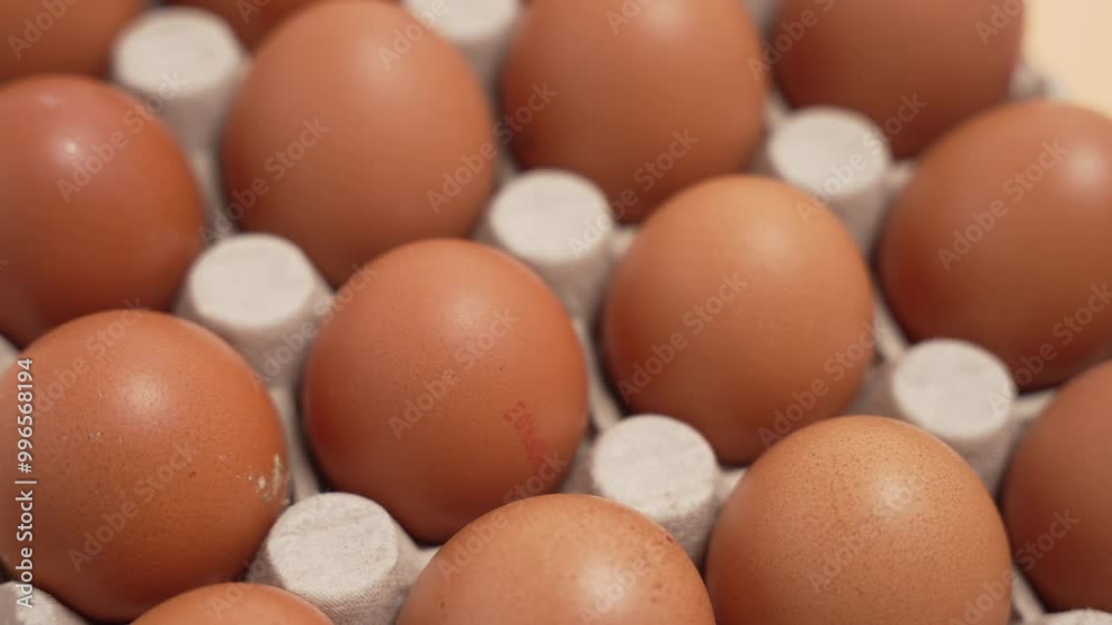 Brown eggs in a cardboard box. Rotating brown eggs. Brown eggs in a cardboard box. Rotating brown eggs.