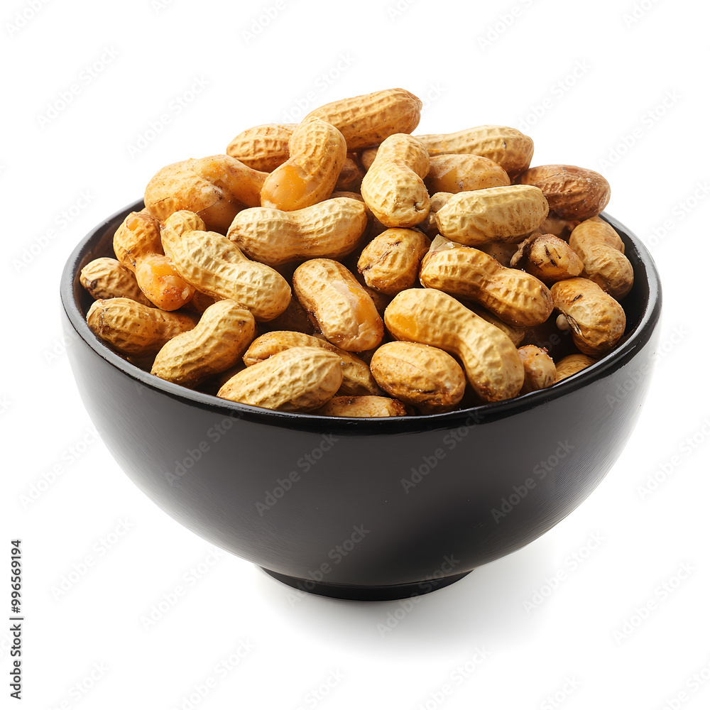 White bowl of peanuts isolated on white background White bowl of peanuts isolated on white background