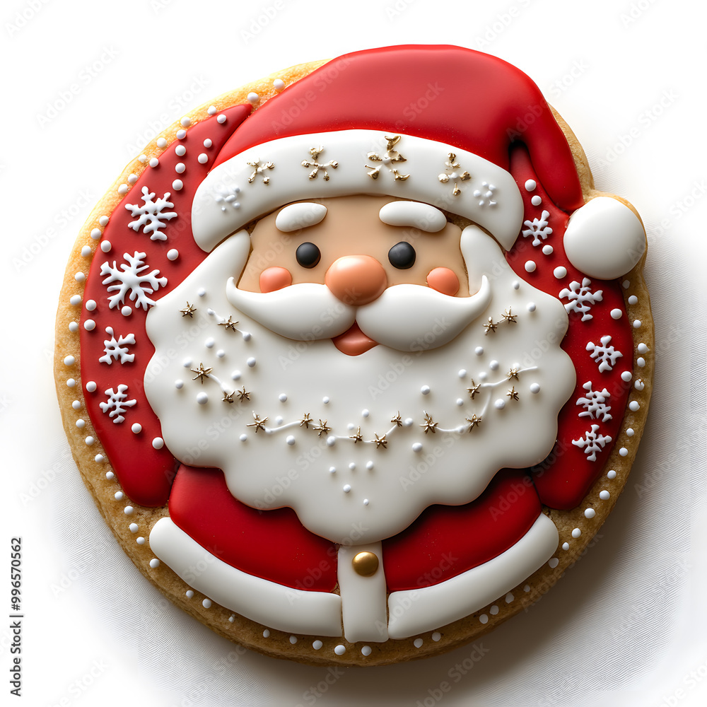 Fototapeta premium Santa Claus shaped Christmas cookie top view isolated on white background