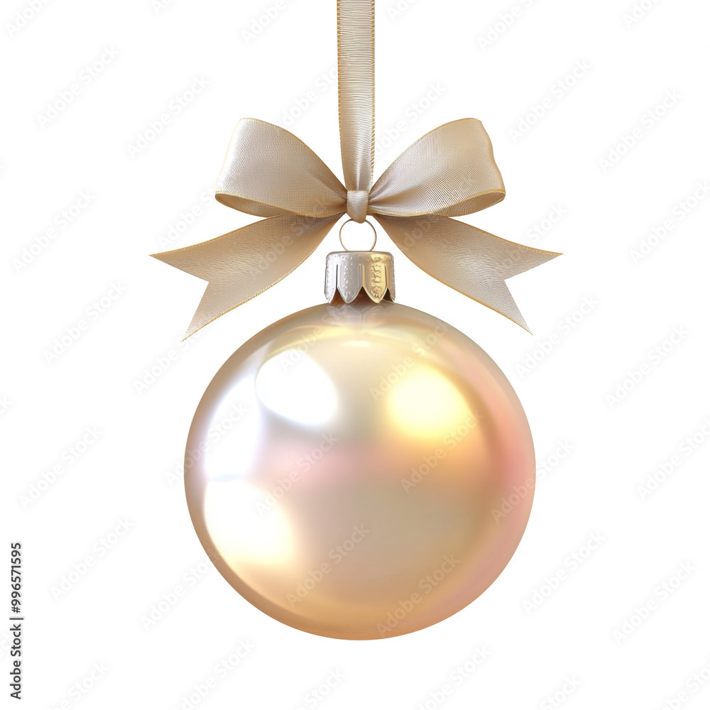 gold Christmas ball with ribbon and a bow, isolated on background. Generative AI gold Christmas ball with ribbon and a bow, isolated on background. Generative AI