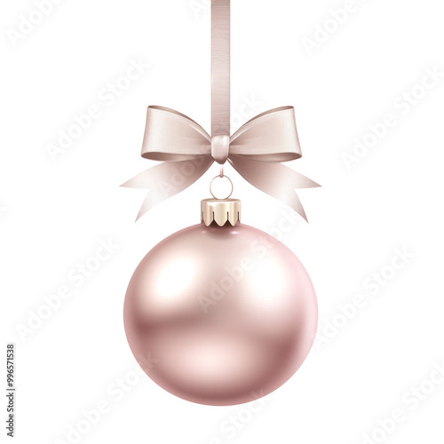 rose gold Christmas ball with ribbon and a bow, isolated on background. Generative AI