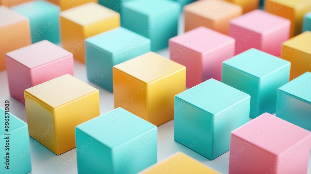 Colorful geometric blocks in a pattern with soft lighting. Colorful geometric blocks in a pattern with soft lighting.