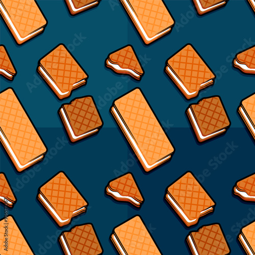 Line cartoon pattern illustration of vanilla flavored sandwich cookie crackers filled with creamy vanilla filling for delightful snacks