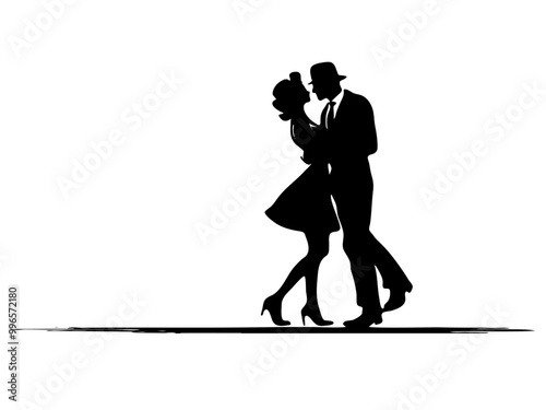 Man and woman dance tango. International Dance Day. Vector Illustration. Black outlines, white background. Graphic art. For banner, flyer, invitation, brochure, poster, greeting card. World Tango Day