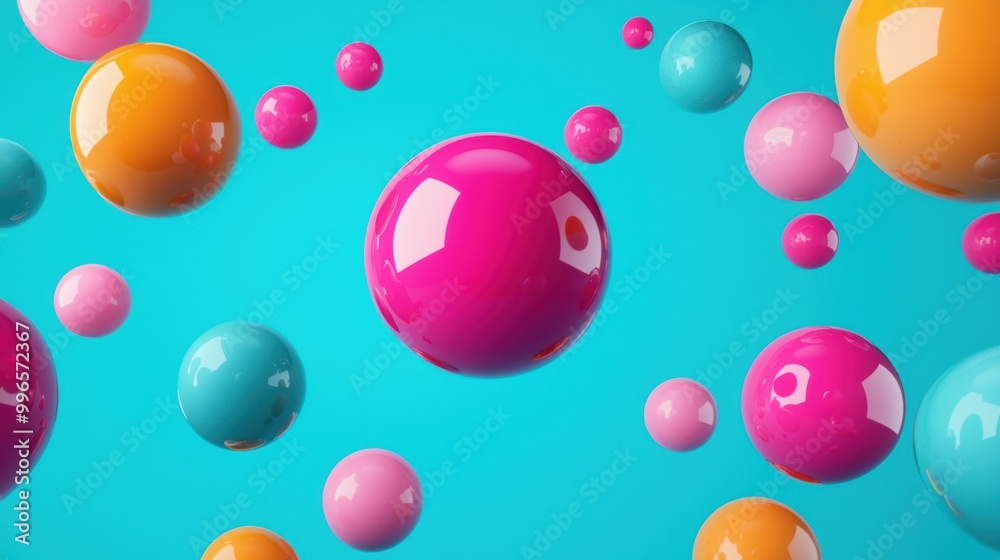 Colorful glossy spheres floating against a vibrant blue background. Colorful glossy spheres floating against a vibrant blue background.