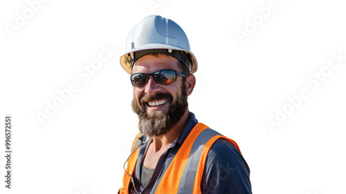 Portrait of an attractive construction worker on transparent background PNG.