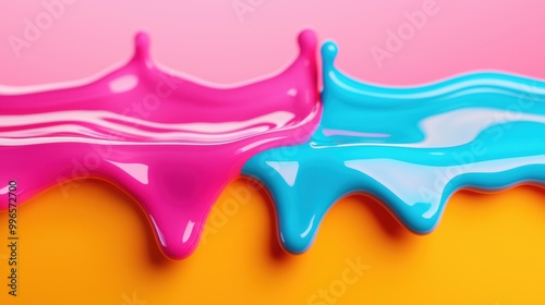 Colorful paint drips blend in vibrant hues against a gradient background. photo