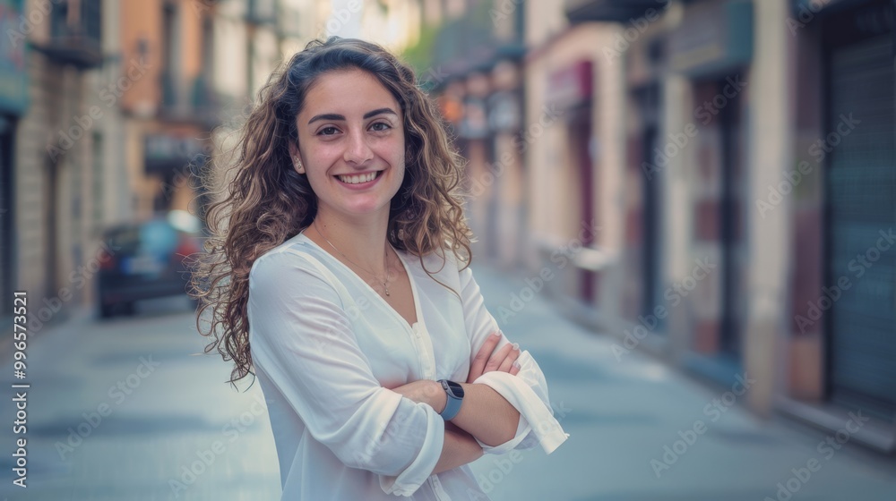 Smiling girl in business clothes against the background of the street
Smiling girl in business clothes against the background of the street