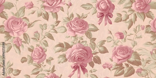 Wallpaper Mural Illustration for background, postcards in vintage style with flowers, bows. Retro style Torontodigital.ca