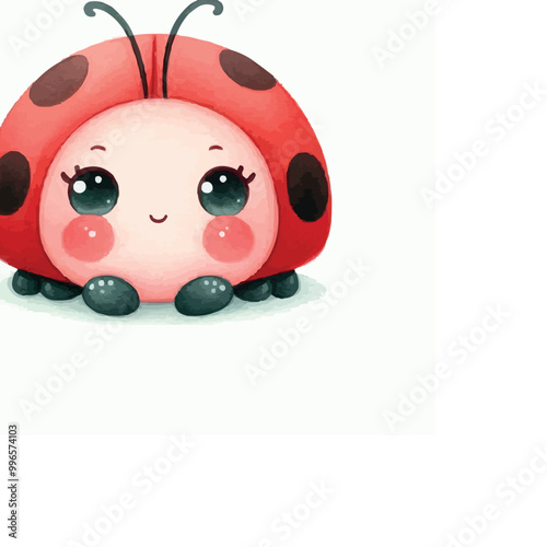 Cute Ladybug Watercolor Illustration on White Background
