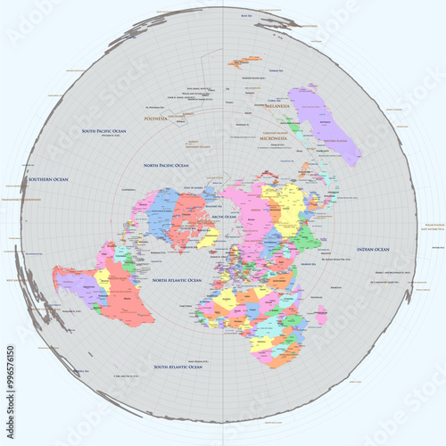 Political world map Azimuthal Equidistant projection
