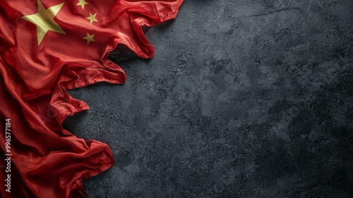 waving colorful national flag of china on gray background. photo