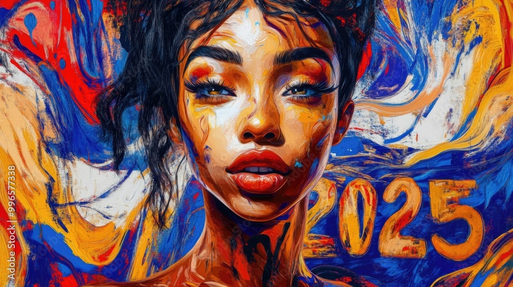 Fototapeta premium Vibrant abstract portrait with bold colors and 2025 theme
