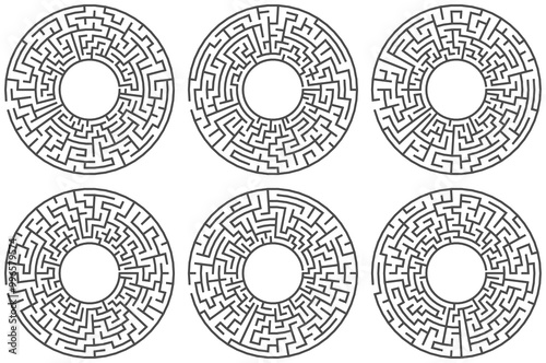Abstract square circular maze game collection for Cnc. laser cutting or kdp