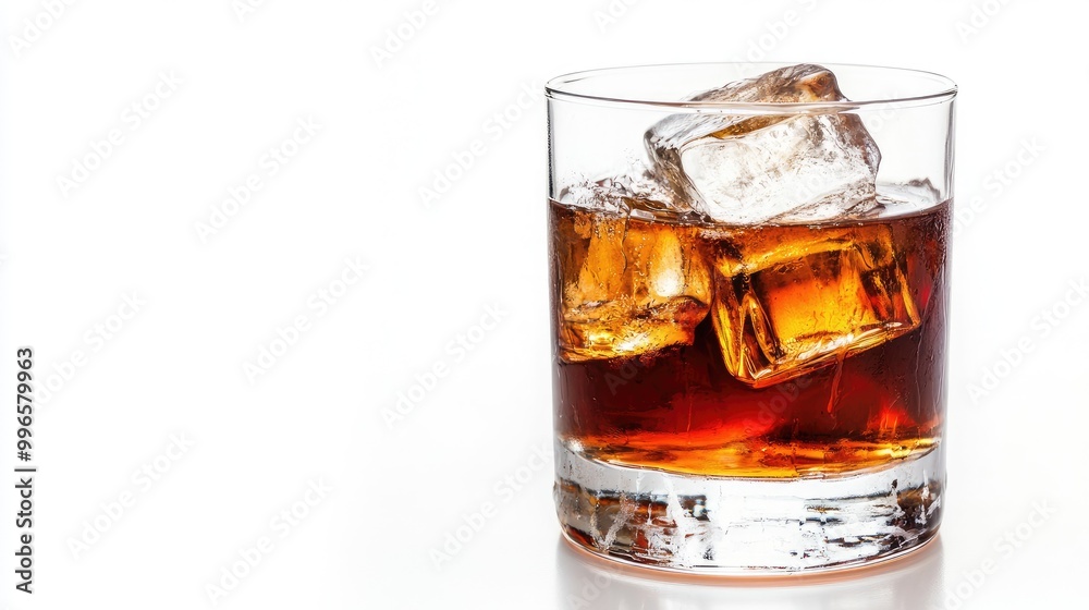 A classic old-fashioned cocktail drink in a clear glass with a large ice cube, isolated against a clean white background, perfect for mixology or drink-related mockups. A classic old-fashioned cocktail drink in a clear glass with a large ice cube, isolated against a clean white background, perfect for mixology or drink-related mockups.