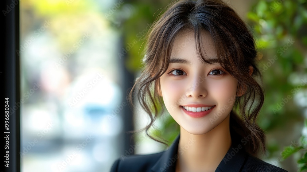 Portrait of a smiling young woman with long dark hair Portrait of a smiling young woman with long dark hair