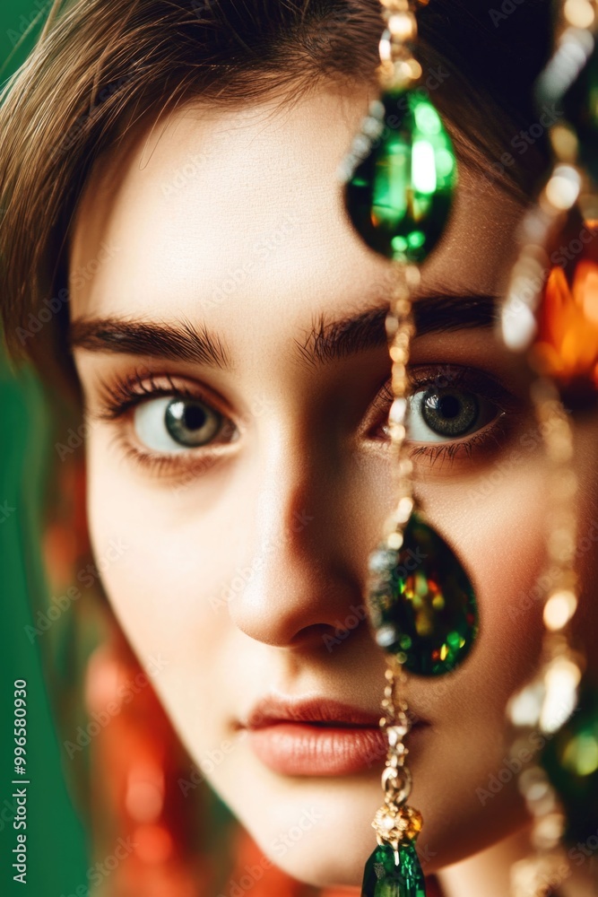 Φωτογραφία Mystical beauty: portrait of a woman with colorful crystal adornments