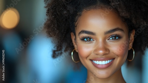 Portrait of a beautiful black woman with a big smile