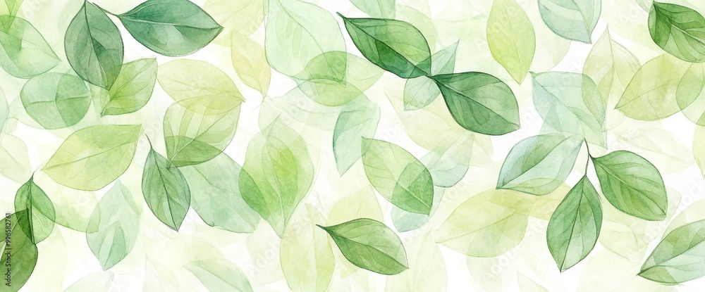 Fototapeta premium Plant branches and leaves in green and blue colors. Botanical pattern in watercolor style for wallpaper design, decor, print, textile.