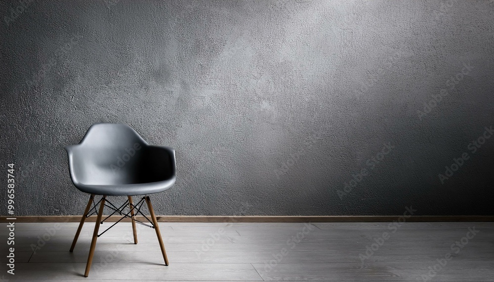 Chair in empty room against concrete gray wall. Modern minimalist studio mockup. Luxury space for premium presentations. chair in the dark room Chair in empty room against concrete gray wall. Modern minimalist studio mockup. Luxury space for premium presentations. chair in the dark room