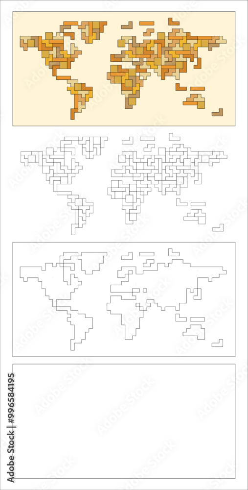 Naklejka premium Cnc laser cutting world map puzzle Vector illustration