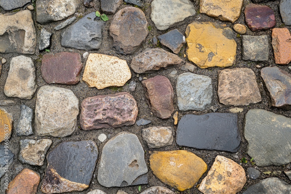 Cobblestone street texture, with uneven stones and weathered surfaces Cobblestone street texture, with uneven stones and weathered surfaces