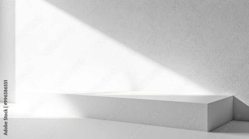 White Platform with Diagonal Shadow on Textured Wall