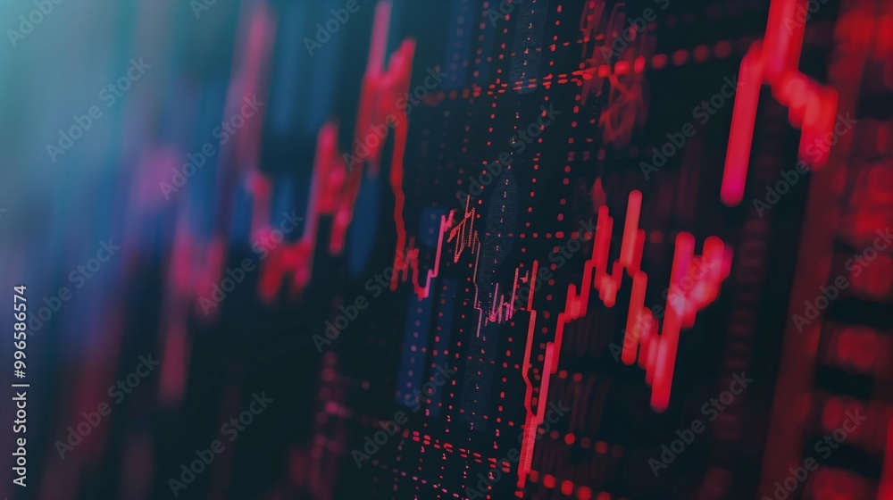 Close-up of digital screen showing downward-trending line graph symbolizing rate cut in financial markets, clean background for copy space, professional financial analysis concept. Close-up of digital screen showing downward-trending line graph symbolizing rate cut in financial markets, clean background for copy space, professional financial analysis concept.