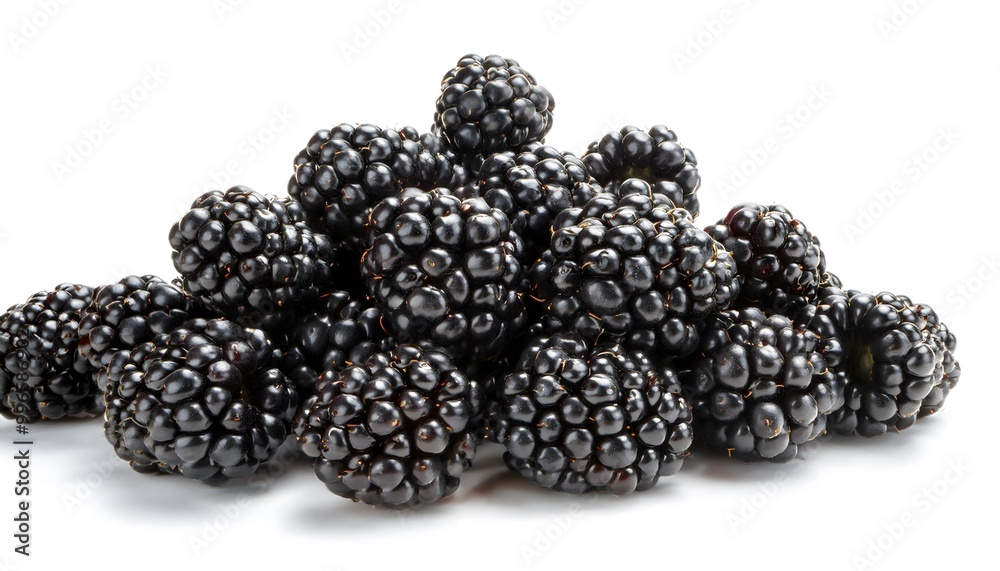 Blackberries in a pile isolated on white background
