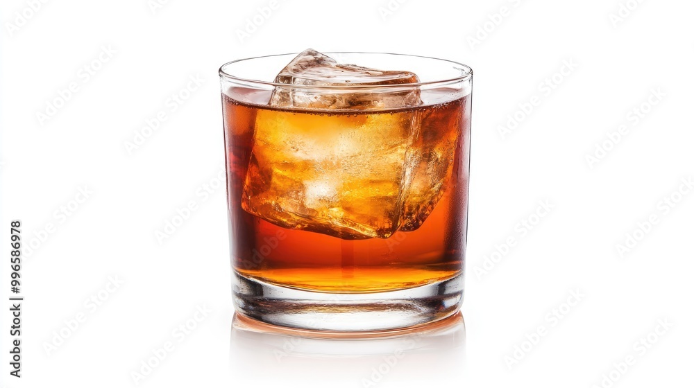 An old-fashioned cocktail drink served in a glass with a single ice cube and garnish, isolated on a white background, perfect for drink-related product displays. An old-fashioned cocktail drink served in a glass with a single ice cube and garnish, isolated on a white background, perfect for drink-related product displays.