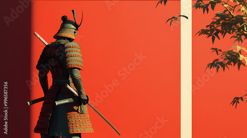 Ronin flat design side view theme feudal japan 3d render vivid. Feudal Japan. Illustration photo