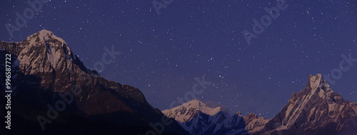 Annapurna South and fishtail in the poonhill trekking circuit at night photo