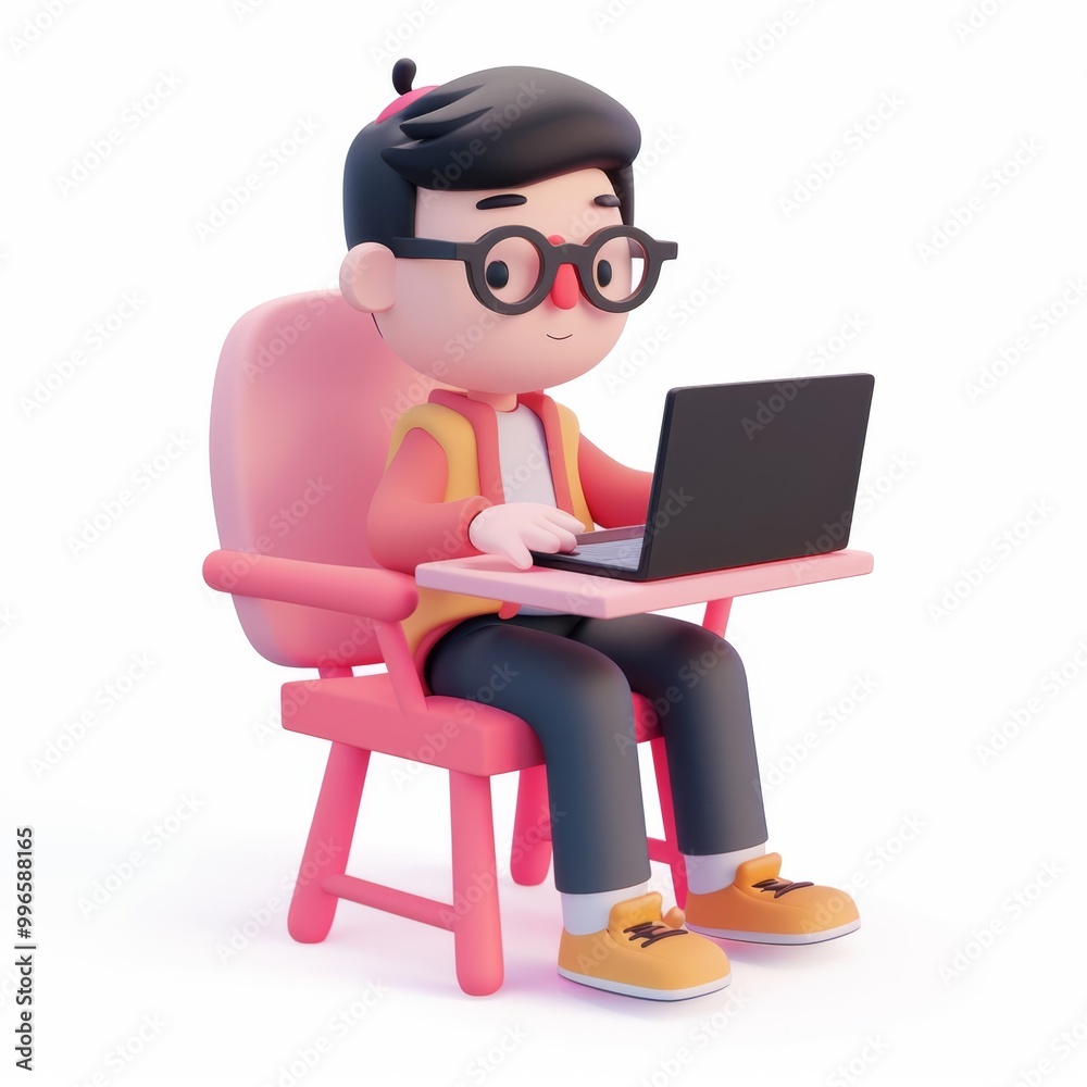 Guy working at a laptop in 3D style on a white background
Guy working at a laptop in 3D style on a white background
